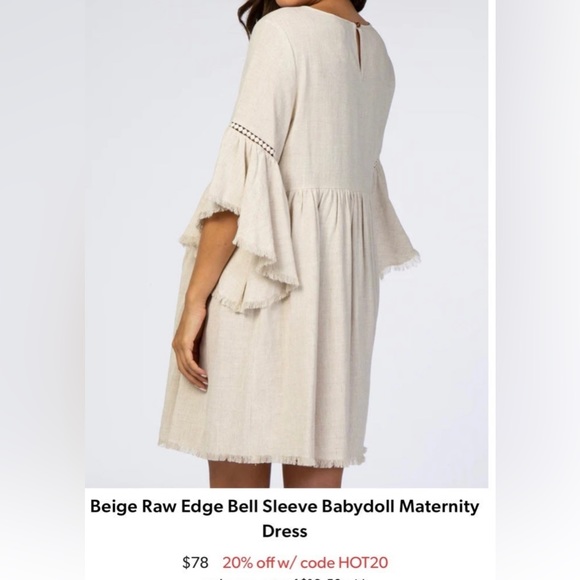 Pinkblush Beige Raw Edge Bell Sleeve Babydoll Maternity Dress - Picture 3 of 4